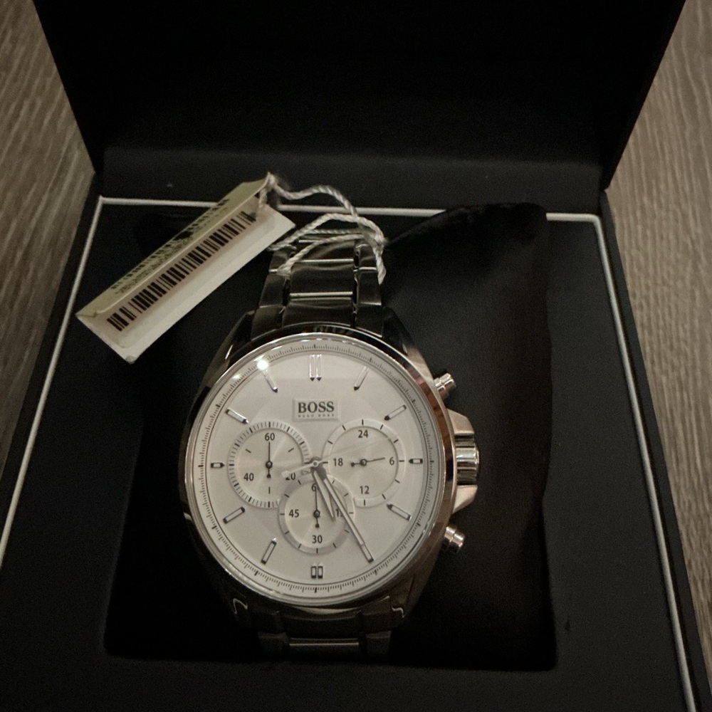 NWT Boss Silver and White Chronograph Timepiece Watch